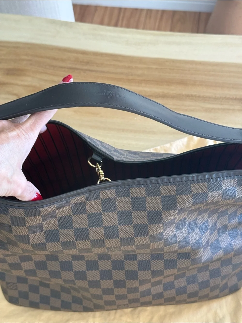 Louis Vuitton Damier Ebene Check Hobo with Gold-Tone Accent